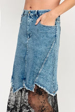 Load image into Gallery viewer, Casually Sophisticated Denim Mix Skirt In Black Lace
