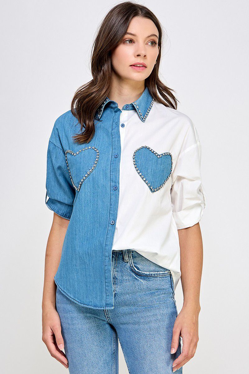 Denim Hearts Duo Button Down