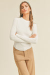 Long Sleeve Ribbed Top in White