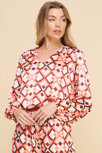 Mocha Blush Geo Silk Blouse