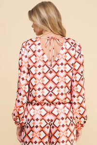 Mocha Blush Geo Silk Blouse