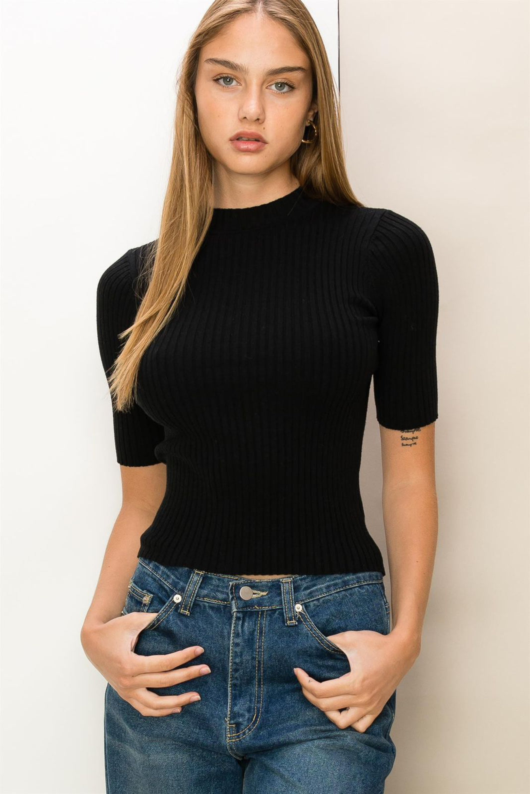 She’s Cool Mock Neck Sweater in Black