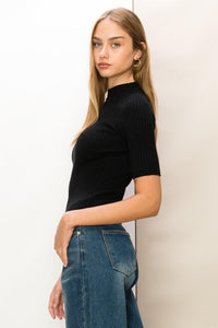 She’s Cool Mock Neck Sweater in Black