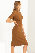 Load image into Gallery viewer, Love Lane Ribbed Dress in Camel
