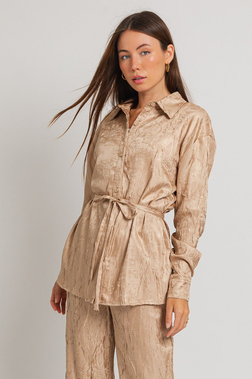 Tan Textured Button Down