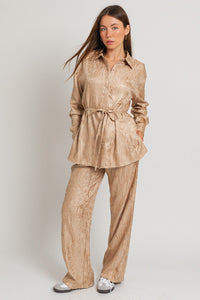 Tan Textured Drawstring Pants