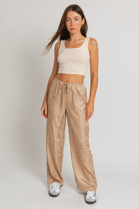 Tan Textured Drawstring Pants