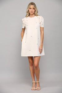 Bejeweled Ecru Shift Dress