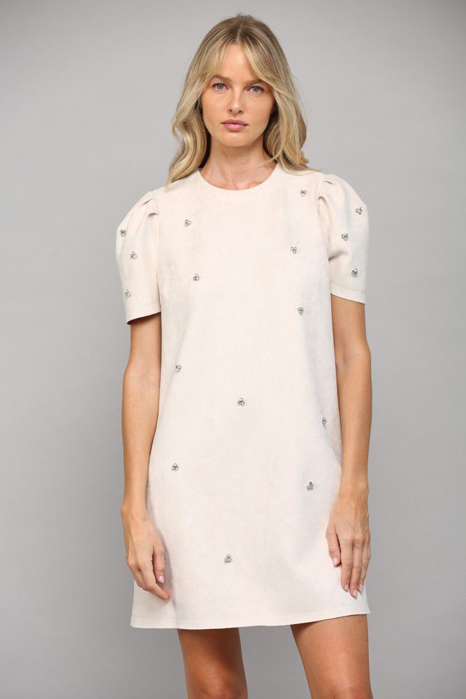 Bejeweled Ecru Shift Dress