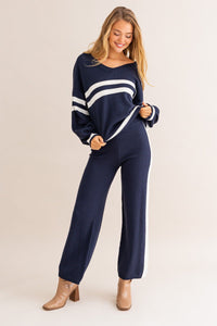 Navy Varsity Knit Set