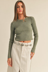 Washed Olive Ribbed Top