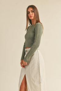 Washed Olive Ribbed Top