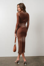 Load image into Gallery viewer, Harlow Brown Mesh Midi Dress
