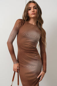 Harlow Brown Mesh Midi Dress