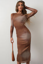 Load image into Gallery viewer, Harlow Brown Mesh Midi Dress
