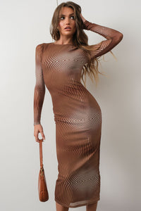 Harlow Brown Mesh Midi Dress