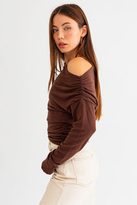 Brown Slouchy Shoulder Top