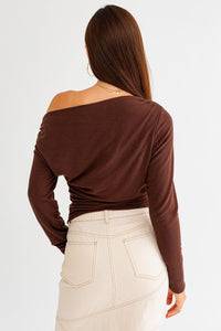 Brown Slouchy Shoulder Top