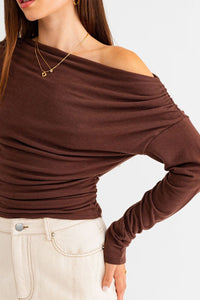 Brown Slouchy Shoulder Top