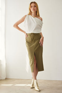 Olive Pocket Midi Skirt