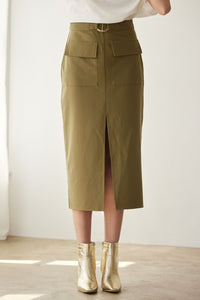 Olive Pocket Midi Skirt