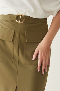 Olive Pocket Midi Skirt