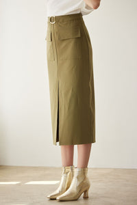 Olive Pocket Midi Skirt