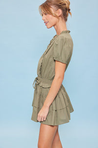 Flirty Frill Hem Romper in Olive