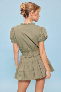 Flirty Frill Hem Romper in Olive