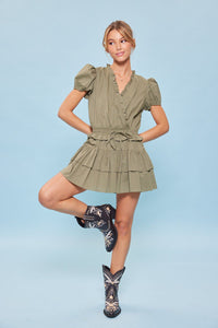 Flirty Frill Hem Romper in Olive