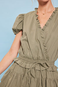 Flirty Frill Hem Romper in Olive