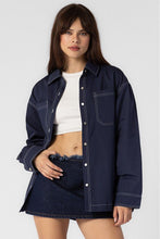 Load image into Gallery viewer, Navy Contrast Stitch Carpenter Shacket
