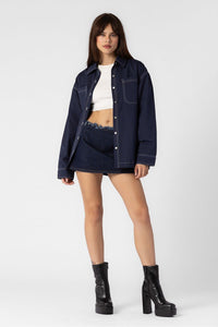 Navy Contrast Stitch Carpenter Shacket