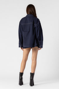 Navy Contrast Stitch Carpenter Shacket