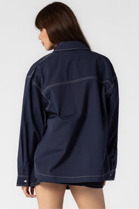 Navy Contrast Stitch Carpenter Shacket