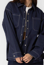 Load image into Gallery viewer, Navy Contrast Stitch Carpenter Shacket
