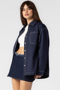 Navy Contrast Stitch Carpenter Shacket