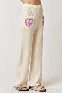 Love Nation Embroidered Pants In Rose