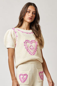 Love Nation Puff Sleeve Knit In Rose