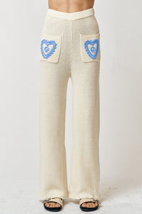 Love Nation Embroidered Pants In Sky Blue