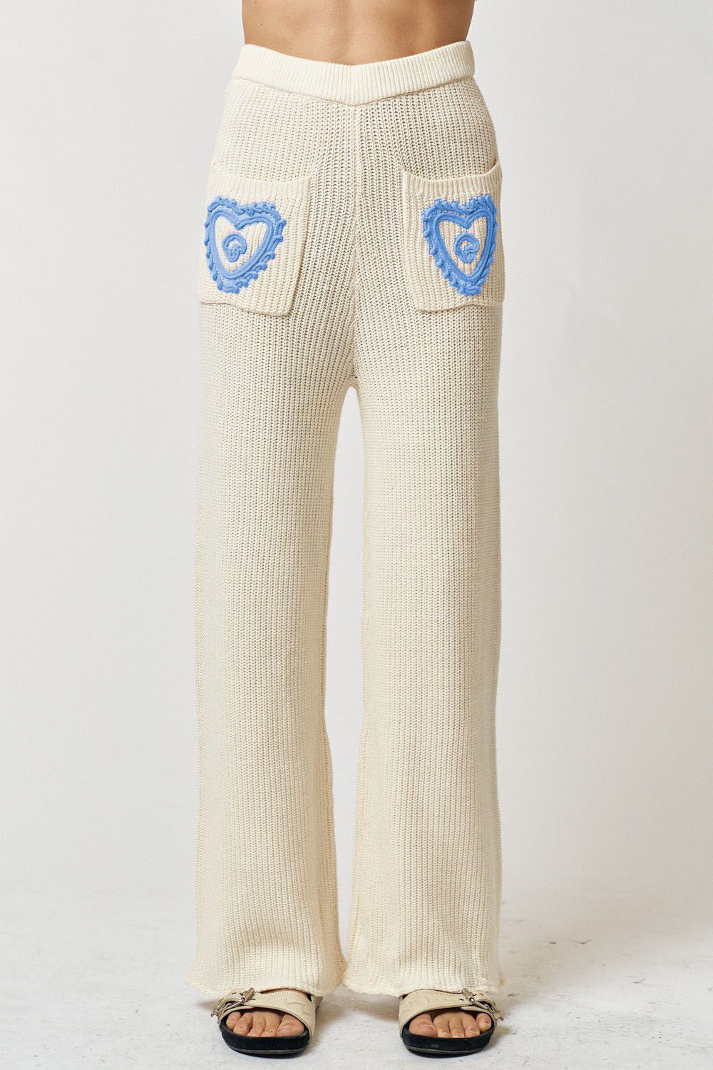 Love Nation Embroidered Pants In Sky Blue