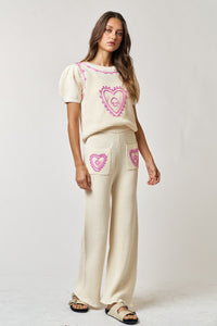 Love Nation Embroidered Pants In Rose