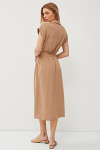 Spring Please Linen Dress in Mocha