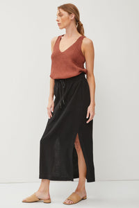 Summer Ready Linen Midi Skirt in Black