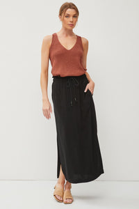 Summer Ready Linen Midi Skirt in Black