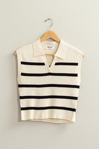 Courtside Knit Polo in Cream/Black