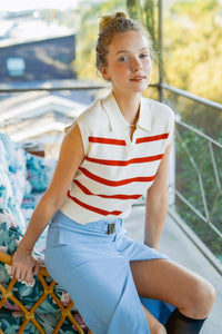 Courtside Knit Polo in Cream/Red