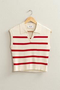 Courtside Knit Polo in Cream/Red