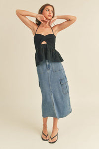 Midi Cargo Denim Skirt