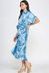 Illusion Denim Tie Waist Dress